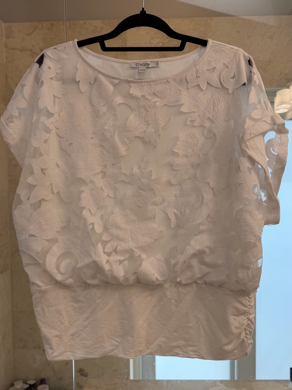 Chico's White Floral Lace Overlay Blouse